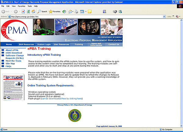 ePMA web site screen shot